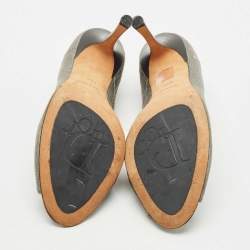Pre Owned Dior Metallic Grey Cannage Leather Peep Toe Pumps Size 37