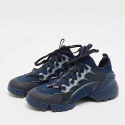 Pre Owned Dior Navy Blue Neoprene and PVC D-Connect Low Top Sneakers Size 38