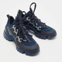 Pre Owned Dior Navy Blue Neoprene and PVC D-Connect Low Top Sneakers Size 38
