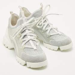 Pre Owned Dior Silver Knit Fabric D-Connect Sneakers Size 37.5