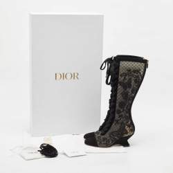 Pre Owned Dior Black Embroidered Mesh and Suede Naughtily-D Knee Length Boots Size 35