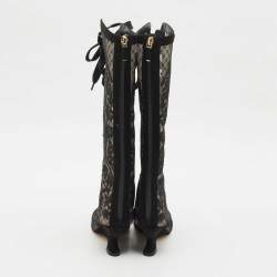 Pre Owned Dior Black Embroidered Mesh and Suede Naughtily-D Knee Length Boots Size 35