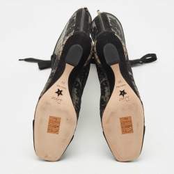 Pre Owned Dior Black Embroidered Mesh and Suede Naughtily-D Knee Length Boots Size 35