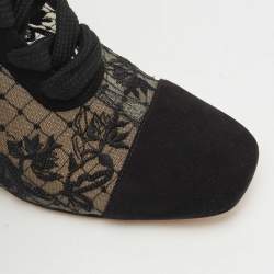 Pre Owned Dior Black Embroidered Mesh and Suede Naughtily-D Knee Length Boots Size 35