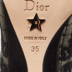 Pre Owned Dior Black Embroidered Mesh and Suede Naughtily-D Knee Length Boots Size 35