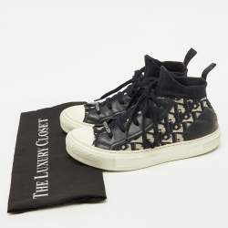 Pre Owned Dior Navy Blue Oblique Knit Fabric and Leather Walk'n'Dior Lace Up Sneakers Size 37