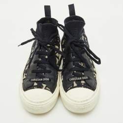 Pre Owned Dior Navy Blue Oblique Knit Fabric and Leather Walk'n'Dior Lace Up Sneakers Size 37