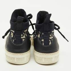 Pre Owned Dior Navy Blue Oblique Knit Fabric and Leather Walk'n'Dior Lace Up Sneakers Size 37