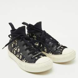 Pre Owned Dior Navy Blue Oblique Knit Fabric and Leather Walk'n'Dior Lace Up Sneakers Size 37