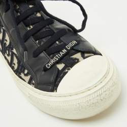 Pre Owned Dior Navy Blue Oblique Knit Fabric and Leather Walk'n'Dior Lace Up Sneakers Size 37