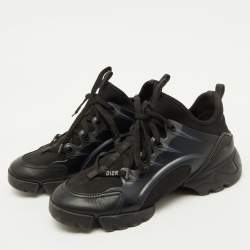 Pre Owned Dior Black Neoprene, Leather and Rubber D-Connect Low Top Sneakers Size 37