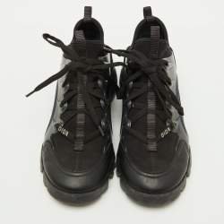 Pre Owned Dior Black Neoprene, Leather and Rubber D-Connect Low Top Sneakers Size 37