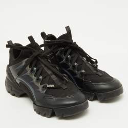 Pre Owned Dior Black Neoprene, Leather and Rubber D-Connect Low Top Sneakers Size 37