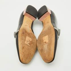 Pre Owned Dior Black/Silver Leather Bow Detail Slip On Loafers Size 35.5