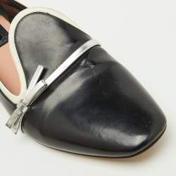Pre Owned Dior Black/Silver Leather Bow Detail Slip On Loafers Size 35.5