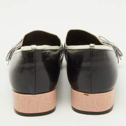 Pre Owned Dior Black/Silver Leather Bow Detail Slip On Loafers Size 35.5