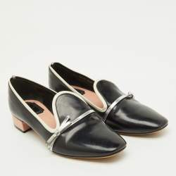 Pre Owned Dior Black/Silver Leather Bow Detail Slip On Loafers Size 35.5