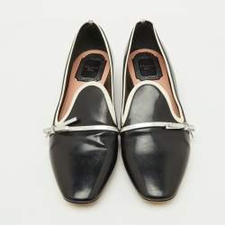 Pre Owned Dior Black/Silver Leather Bow Detail Slip On Loafers Size 35.5
