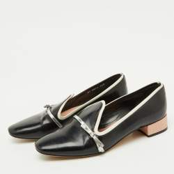 Pre Owned Dior Black/Silver Leather Bow Detail Slip On Loafers Size 35.5