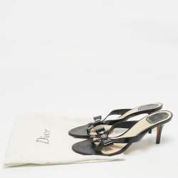 Pre Owned Christian Dior Black Patent Logo Bow Slides Size 41