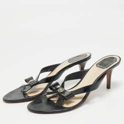 Pre Owned Christian Dior Black Patent Logo Bow Slides Size 41