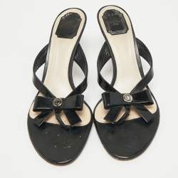 Pre Owned Christian Dior Black Patent Logo Bow Slides Size 41