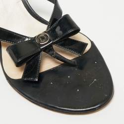 Pre Owned Christian Dior Black Patent Logo Bow Slides Size 41
