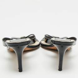 Pre Owned Christian Dior Black Patent Logo Bow Slides Size 41