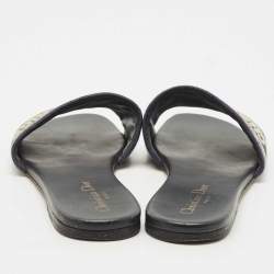 Pre Owned Dior White/Navy Blue Canvas Dway Flat Sandals Size 38.5