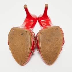 Pre Owned صندل ديور قماش أحمر/بيج وجلد مقاس 40.5