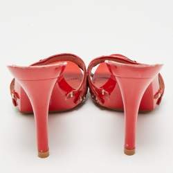 Pre Owned صندل ديور قماش أحمر/بيج وجلد مقاس 40.5