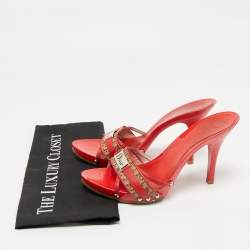 Pre Owned صندل ديور قماش أحمر/بيج وجلد مقاس 40.5