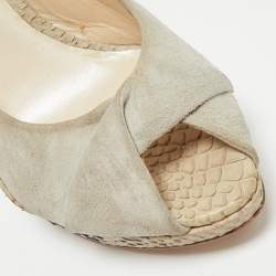 Pre Owned Dior Cream/Grey Suede and Python Leather Miss Dior Peep Toe Pumps Size 36