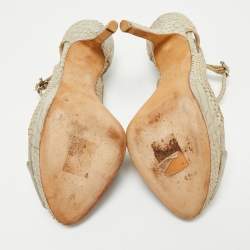 Pre Owned Dior Cream/Grey Suede and Python Leather Miss Dior Peep Toe Pumps Size 36