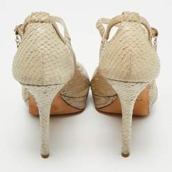 Pre Owned Dior Cream/Grey Suede and Python Leather Miss Dior Peep Toe Pumps Size 36