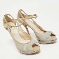 Pre Owned Dior Cream/Grey Suede and Python Leather Miss Dior Peep Toe Pumps Size 36