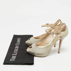 Pre Owned Dior Cream/Grey Suede and Python Leather Miss Dior Peep Toe Pumps Size 36