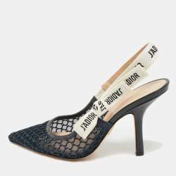 Pre Owned Dior Navy Blue/Grey Lace and Mesh J'Adior Pumps Size 38