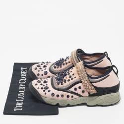 Pre Owned Dior Pink Fabric and Mesh Fusion Slip On Sneakers Size 39.5