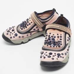 Pre Owned Dior Pink Fabric and Mesh Fusion Slip On Sneakers Size 39.5