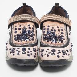 Pre Owned Dior Pink Fabric and Mesh Fusion Slip On Sneakers Size 39.5