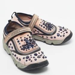 Pre Owned Dior Pink Fabric and Mesh Fusion Slip On Sneakers Size 39.5