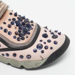 Pre Owned Dior Pink Fabric and Mesh Fusion Slip On Sneakers Size 39.5