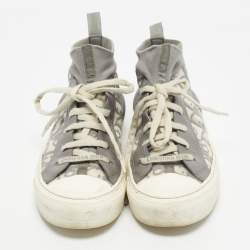 Pre Owned Dior Grey/White Knit Fabric And Leather Walk'n'Dior High-Top Sneakers Size 36