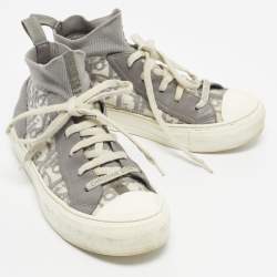 Pre Owned Dior Grey/White Knit Fabric And Leather Walk'n'Dior High-Top Sneakers Size 36