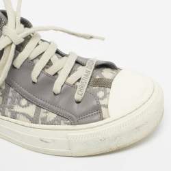 Pre Owned Dior Grey/White Knit Fabric And Leather Walk'n'Dior High-Top Sneakers Size 36