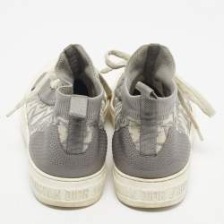 Pre Owned Dior Grey/White Knit Fabric And Leather Walk'n'Dior High-Top Sneakers Size 36