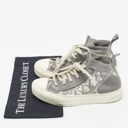 Pre Owned Dior Grey/White Knit Fabric And Leather Walk'n'Dior High-Top Sneakers Size 36