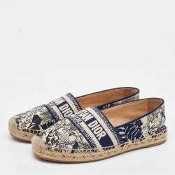 Pre Owned Dior Navy Blue Oblique Canvas Granville Espadrille Flats Size 39