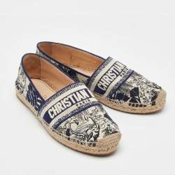 Pre Owned Dior Navy Blue Oblique Canvas Granville Espadrille Flats Size 39